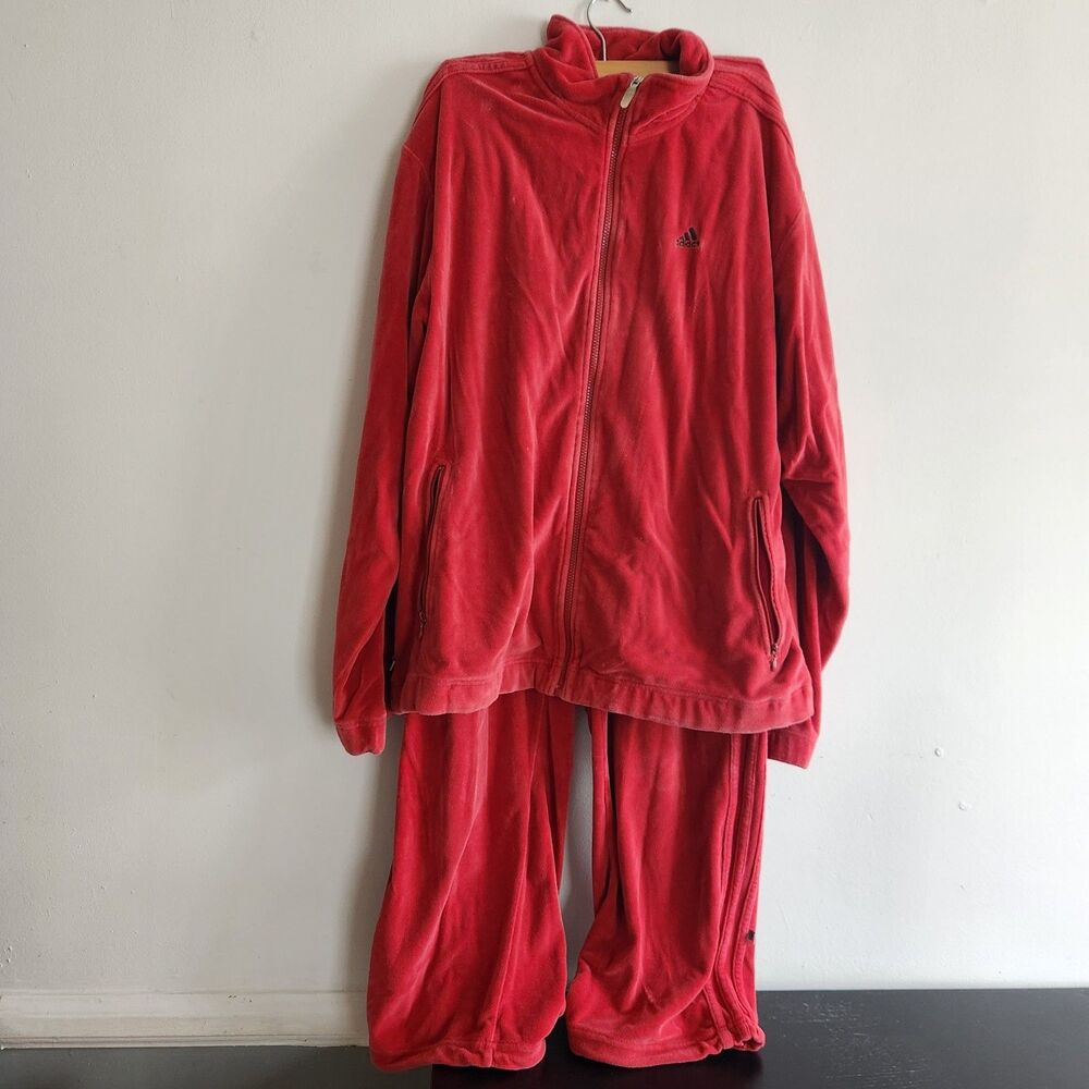 Adidas‎ Y2K 02 red velour tracksuit set Jacket & Pants Size M vintage streetwear